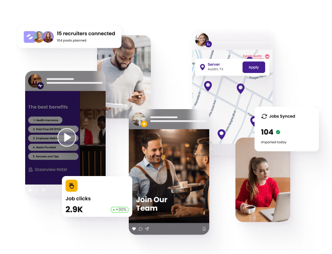 Hero image, decorative. Showing CareerArc solution used to recruit for the restaurant and hospitality industry.