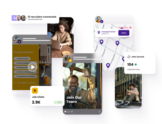 Hero image that shows examples of CareerArc enabled social posts for open transportation & logistics jobs.
